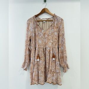 House Of Harlow 1960 Metallic Paisley Long Sleeve Mini Dress M  Boho Cottagecore